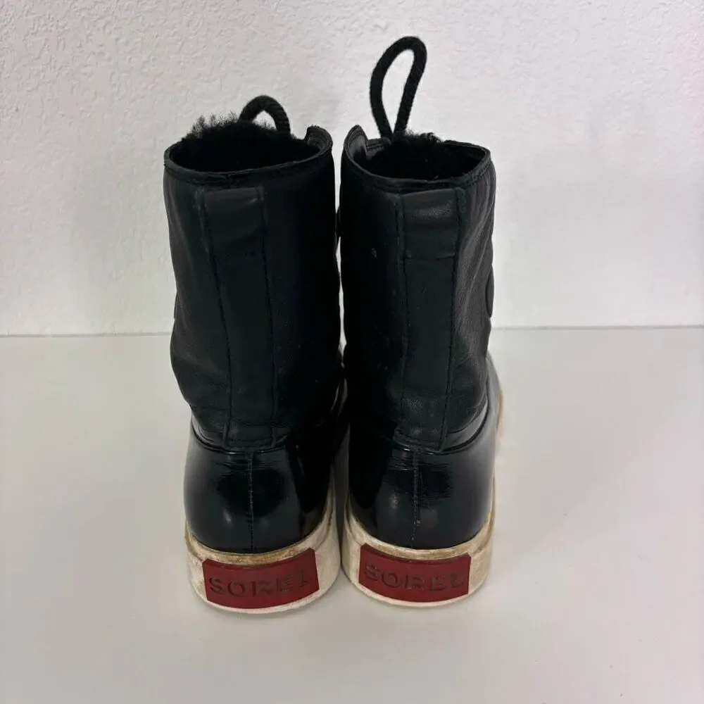 Sorel Patent‎ Leather & Leather Lace Up Fur Lined Winter Boots Size 9